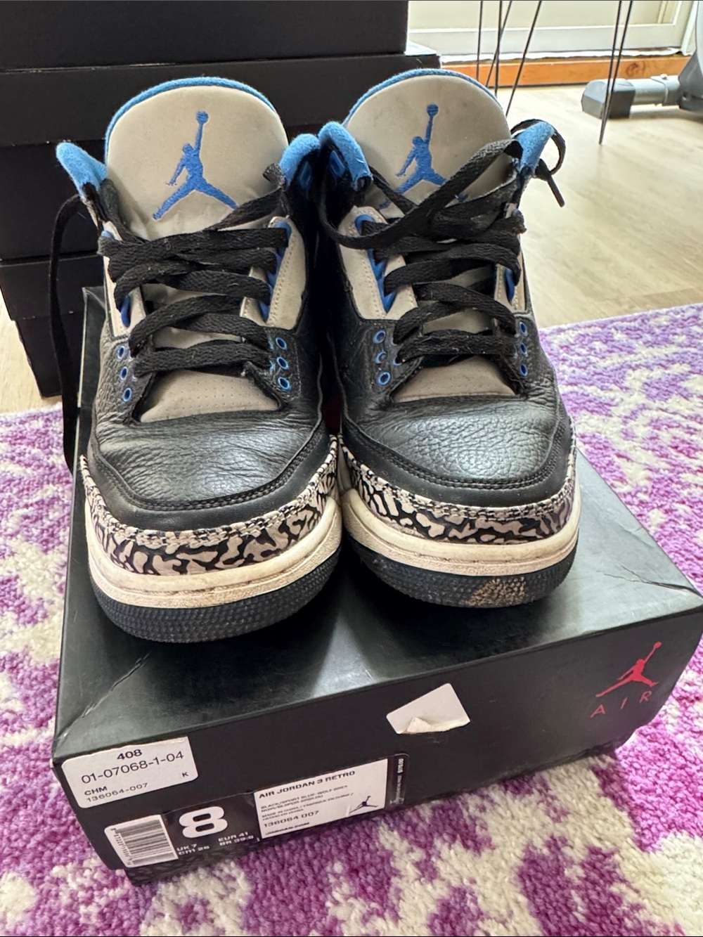 Jordan Retro Black, Gray and Blue Elephant Print Sneakers